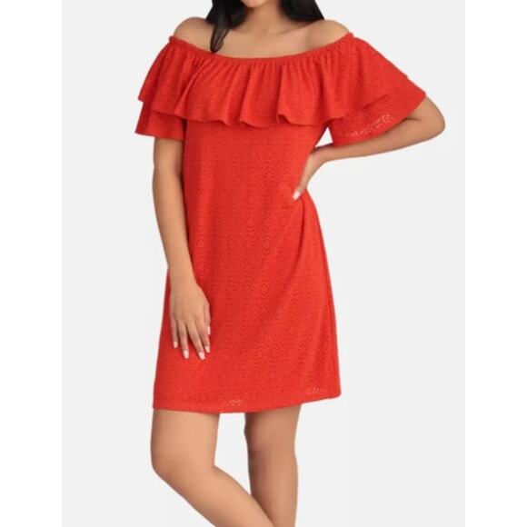 London Times Dresses & Skirts - London Times | Women’s Red Off Shoulder Eyelet Dress | Size 10 | NWT | 0960